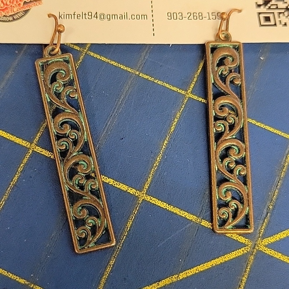 Turquoise Aged Copper Rectangle Earrings